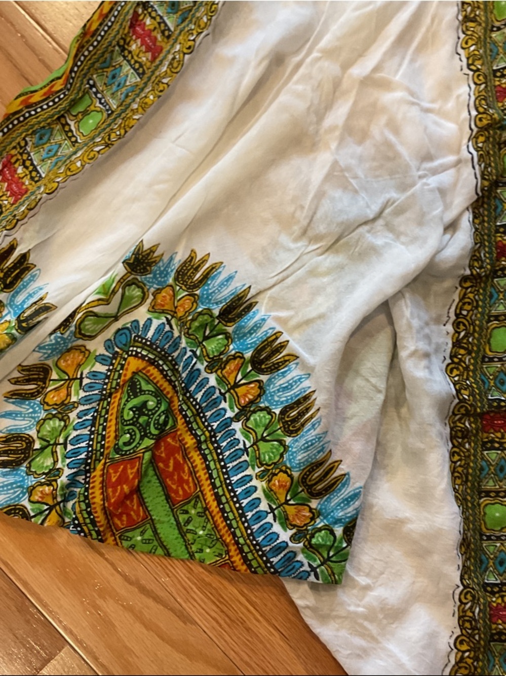 HHG Bohemian White Green Printed Harem Pants Thailand waist 11 stretches 19 OS - Picture 10 of 12